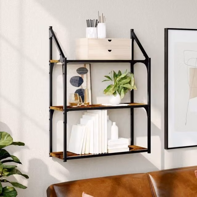 Berkfield Home 3-Tier Wall Mounted Shelf in Smoked Oak Brown, W/D/H: 60 x 21 x 78.5 cm