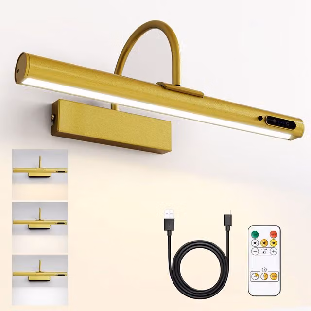 Harper Living Rechargeable Arched LED Picture Light in Gold with Remote Control and Dimming Function, W/D/H: 35.0 x 15.5 x 15.5 cm