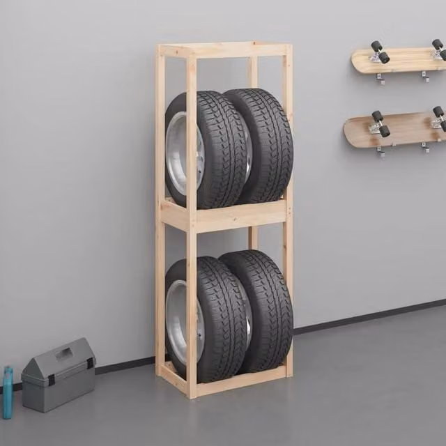 Berkfield Home Rustic Pine Wood Tire Rack in Brown, W/D/H: 63 x 40 x 180 cm
