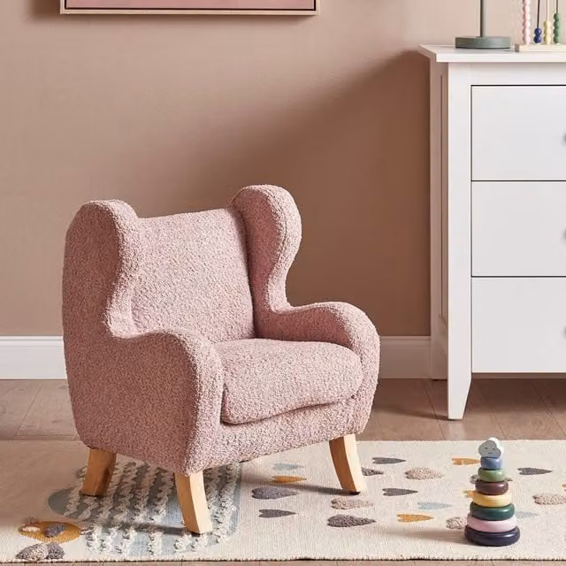 Wyld and Coco Pink Bouclé Armchair for Children with Armrests