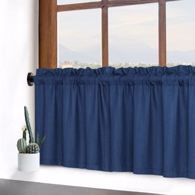 London Boutique 2-Piece Waterproof Embossed Seersucker Texture Curtains in Navy Blue, W: 76.2 cm, H: 91.44 cm