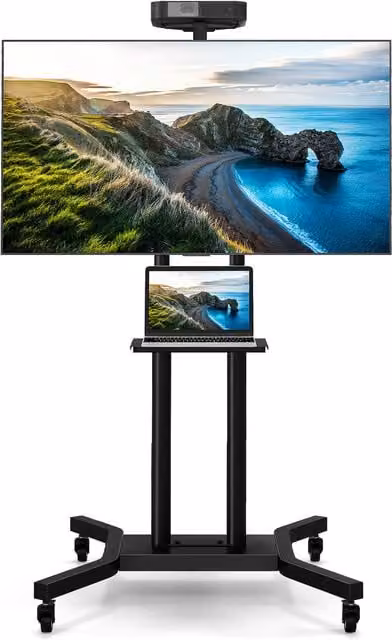 COSTWAY Modern Portable Metal Television Stand with Lockable Castors in Black
