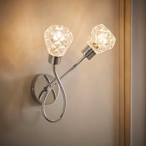 ValueLights Astley Chrome 2 Way Up and Down Wall Light with Crystal Effect Shades and Bulbs in Silver