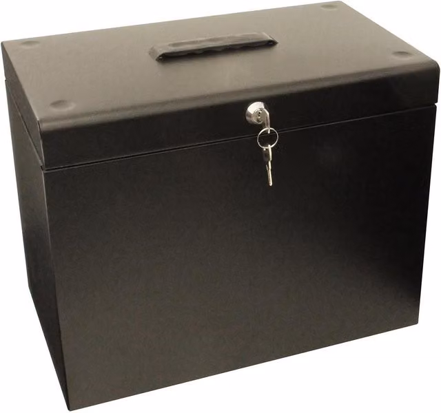 mysmartbuy Metal Lockable A4 Document Box in Black with 5 Suspension Files