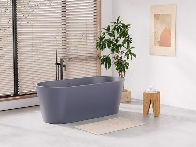 LUZECA Oval Freestanding Acrylic Bathtub in Midnight Matt Blue, W/D/H: 159 x 74 x 56 cm