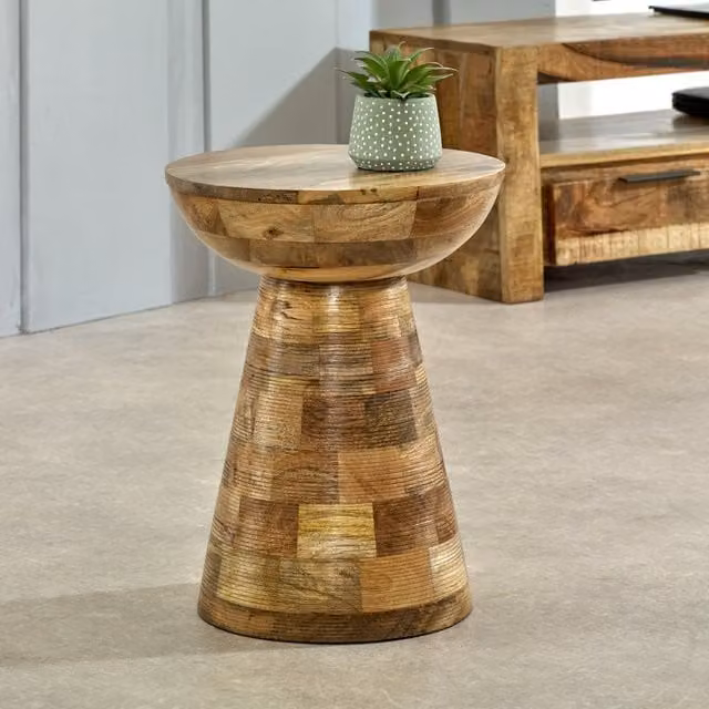 IH Design Modern Round Mango Wood Side Table in Brown, W/D/H: 36 x 36 x 46 cm