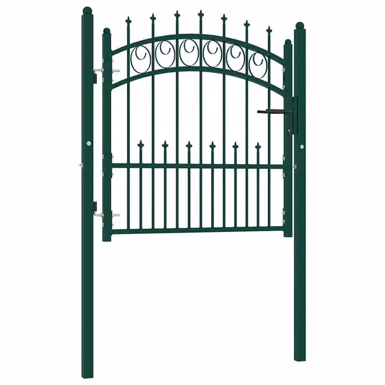 Berkfield Home Sturdy Steel In-Ground Fence Gate with Spikes, Green, W: 100 cm x H: 102 cm