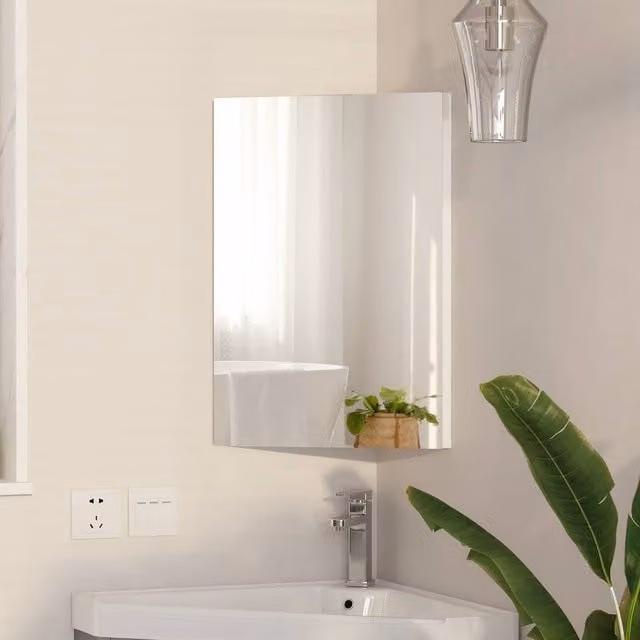 KEEPREAPER Modern White Corner Bathroom Cabinet with Mirror, W/H: 40 x 60 cm