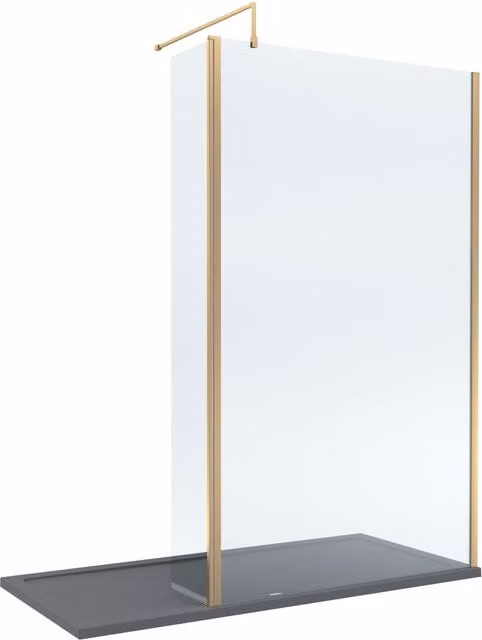 Balterley 8mm Glass Walk-in Wetroom Screen with Return and Tray, Brushed Brass, W/D/H: 1700 x 900 x 90 mm