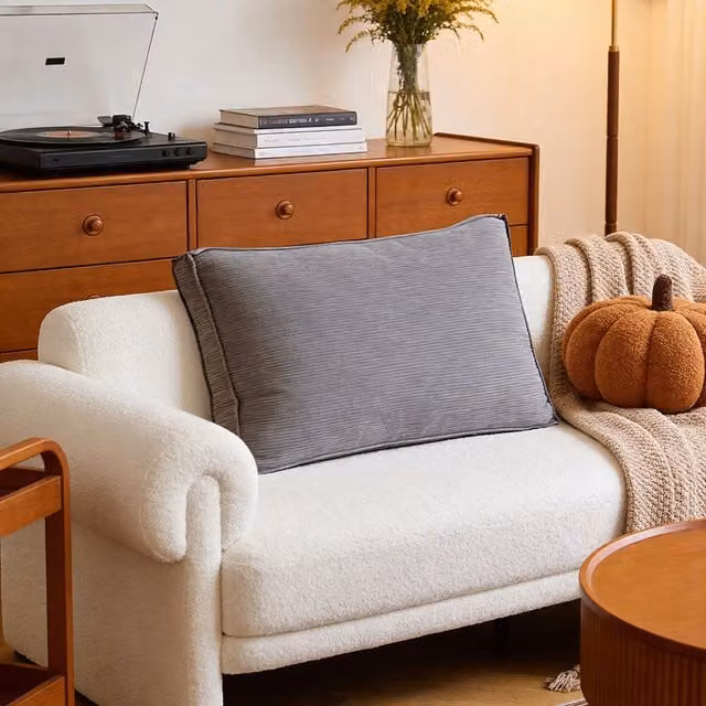 Lifeideas Rectangular Corduroy Cushion in Grey, Width: 90 cm