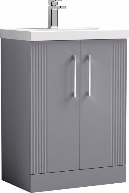 Balterley Floor Standing 2 Door Vanity Unit with Mid-Edge Basin, Satin Grey, H 85 cm x W 60 cm x D 60 cm