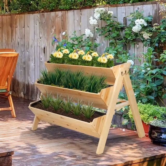 Outsunny 3 Tier Brown Wooden Raised Garden Bed