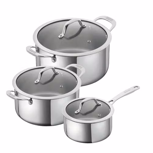 Kuhn Rikon 3-Piece Stainless Steel Cookware Set with Glass Lids in Silver