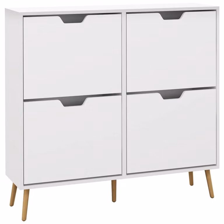 Wyld Haus Toyo White Shoe Cabinet with 4 Tilting Compartments for up to 16 Pairs