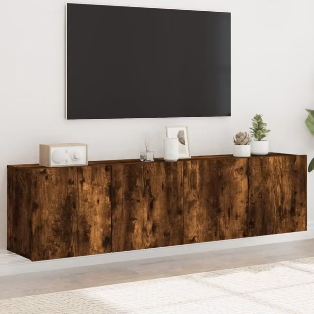 Berkfield Home Wall-mounted Smoked Oak TV Cabinets, 2 Pieces, Brown, W: 80 cm, D: 30 cm, H: 41 cm