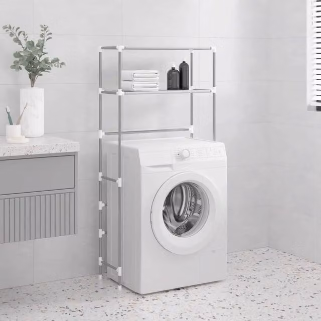 Berkfield Home 2-Tier Metal Storage Rack over Washing Machine, Grey, W/D/H: 69 x 28 x 143 cm
