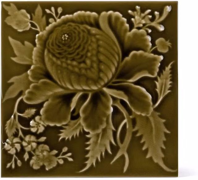 House of Hackney Artemis Rose Relief Ceramic Floral Tile in Moss Green