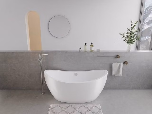 ALDA White Designer Oval Freestanding Acrylic Bath, W/D/H: 170 x 83 x 77 cm