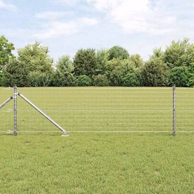 Berkfield Home Set of 7 Round Steel Fence Posts in Silver
