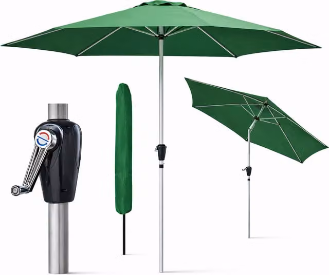 GlamHaus Green Garden Parasol with UV40+ Protection and Aluminium Frame, Diameter: 2.7 m