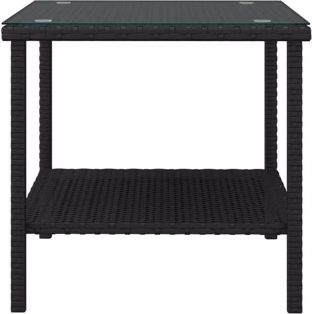 Berkfield Home Black Poly Rattan and Tempered Glass Side Table, W/D/H: 45 x 45 x 45 cm