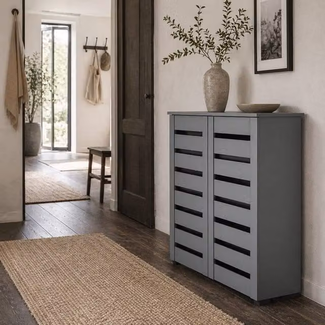 Wyld Haus Zifa Slim Shoe Cabinet in Dark Grey with 5 Tiers and Hinged Doors, W/D/H: 33 x 33 x 98 cm