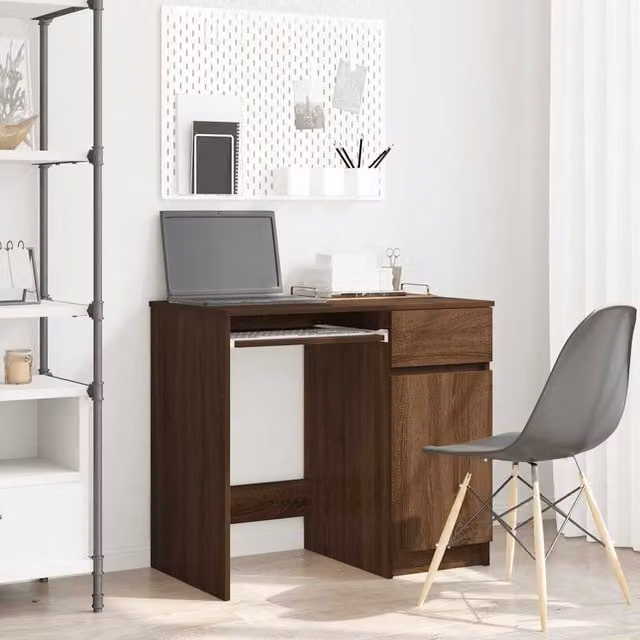 Berkfield Modern Writing Desk in Brown Oak, W/D/H: 86 x 49 x 76 cm
