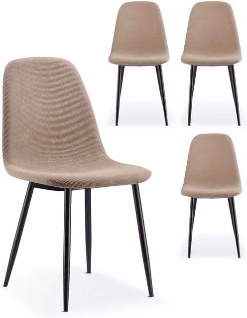 VonHaus Set of 4 Mid-Century Dining Chairs in Beige and Black with Cord Fabric Finish