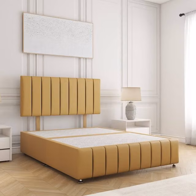 BSSPOKE Sierra Super King Divan Bed with 24 inch Headboard in Mustard Plush Velvet