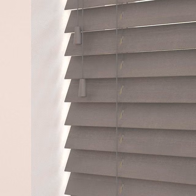 New Edge Blinds Grey Wooden Venetian Blinds with Cord, Width: 225 cm, Drop: 120 cm