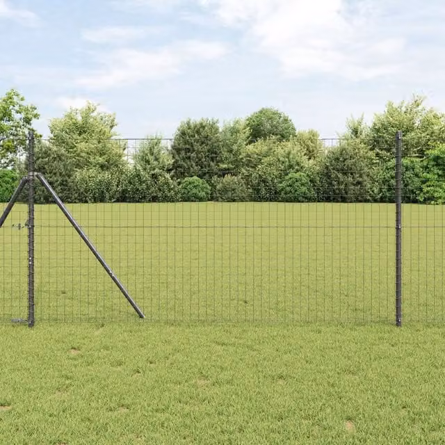 Berkfield Home Set of 7 Round Grey Galvanised Steel Metal Fence Posts, Height: 170 cm