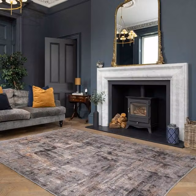 Kukoon Storm Grey Abstract Modern Washable Rug, W/D: 280 x 380 cm