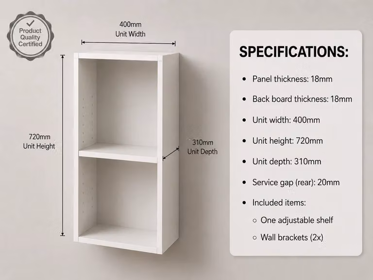 Cheap Furniture Warehouse White Matt Kitchen Wall Unit with Internal Shelves and Open Shelf Doors, W/D/H: 40.0 x 31.8 x 72.0 cm