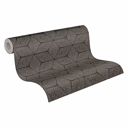 A.S. Création Modern Geometric Abstract Botanical Non-Woven Wallpaper in Black and Gold