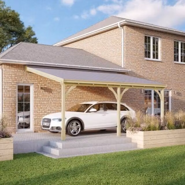Rutland County Garden Furniture Wood Carport with Bitumen Shingle Roof, Light Green, W: 578 cm, L: 250 cm, H: 270 cm