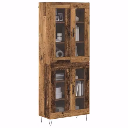 vidaXL Modern Highboard in Brown with Glass Doors, W/D/H: 69.5 x 34 x 90 cm