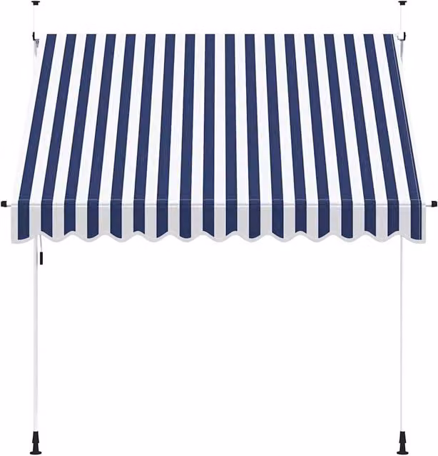 Berkfield Home Manual Retractable Folding Arm Awning with Blue and White Stripes, W: 250 cm, D: 120 cm