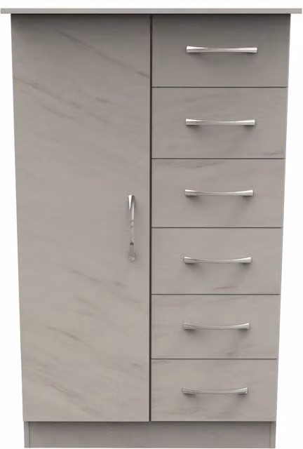2 U Hampshire Ready Assembled Childrens Wardrobe with 1 Door and 5 Drawers in White