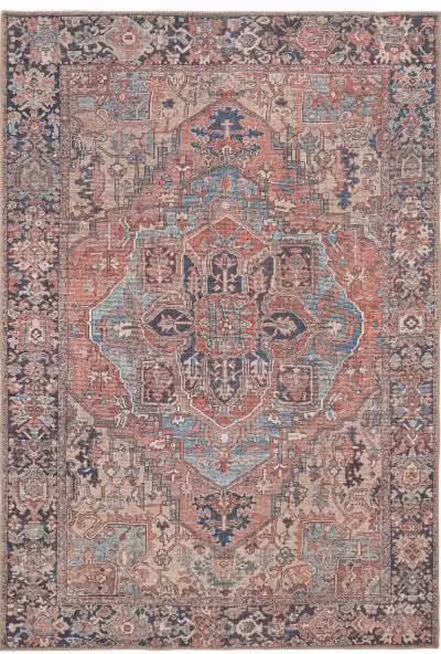Kukoon Red Distressed Persian Style Non Slip Washable Low Pile Rug, W: 160 cm, D: 230 cm