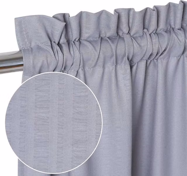 London Boutique 2-Piece Waterproof Embossed Seersucker Texture Curtains in Grey, W: 76.2 cm, H: 61 cm