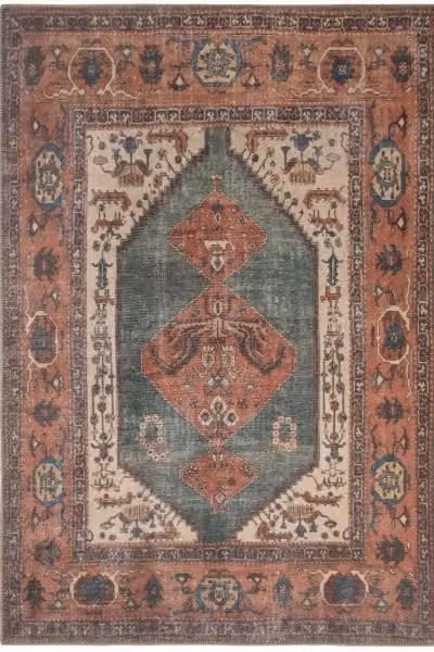 Kukoon Terracotta Distressed Bordered Medallion Non-Slip Washable Low Pile Rug, W: 60 cm, L: 240 cm