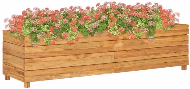 Berkfield Home Raised Bed in Brown Solid Wood Teak and Steel, W/D/H: 150 x 40 x 38 cm