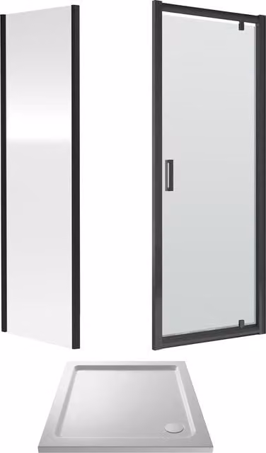 Balterley Ruwa Black Pivot Corner Shower Suite with 6mm Glass and Tray, W/D: 800 x 800 mm