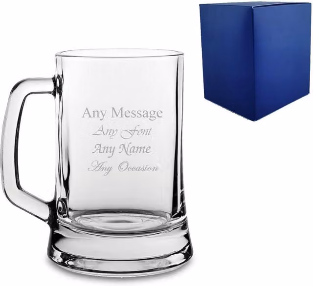 Uniqueful Personalised Engraved Beer Glass Tankard, 473 ml, Clear