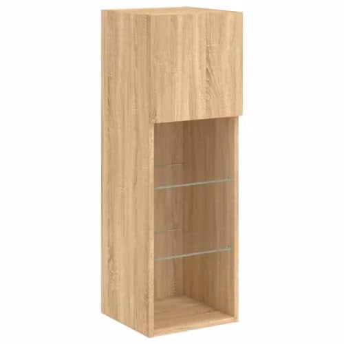 vidaXL Modern Wall Mounted TV Cabinet with Integrated LED Lights and Internal Shelves, Brown, W/D/H: 30.5 x 30 x 90 cm
