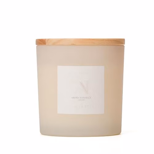 Aroma Naturals Frosted Decadence Scented Candle, Vanilla Bean Gourmand Fragrance in a White Glass Jar with Wooden Lid, 678 g