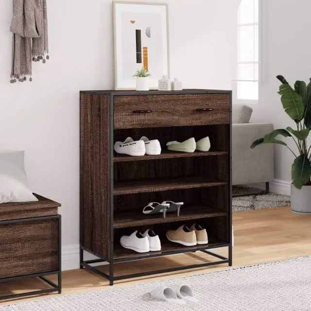 Berkfield Home Brown Shoe Cabinet with Doors, Drawers and Open Shelving, W/D/H: 75 x 38 x 97.5 cm