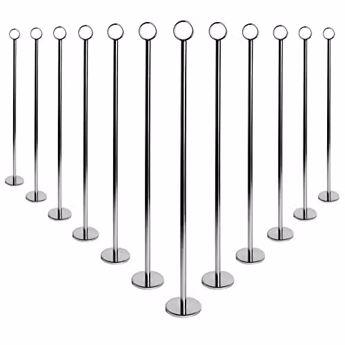 Argon Tableware Silver Stainless Steel Table Number Holders, Pack of 12, Height: 46 cm