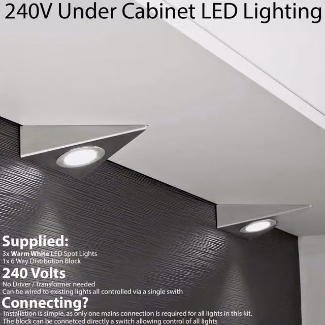 Loops 3x Triangle Surface Under Cabinet Kitchen Light Kit in Brushed Nickel with Warm White LED