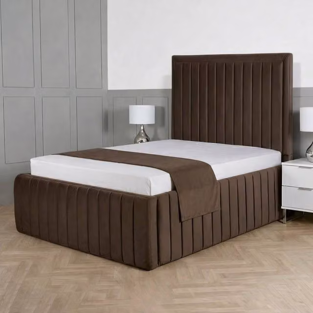 Living Comfort Bedz Saint Germain Plush Upholstered Bed with Slatted Base and 48 Inch Headboard in Brown, Small Double